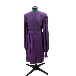 MSGM Milano Knits Dress Womens Medium Metallic Purple Pleated Belt Detail